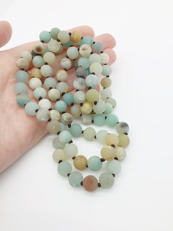 8mm Frosted Amazonite Necklace Blank, 85cm