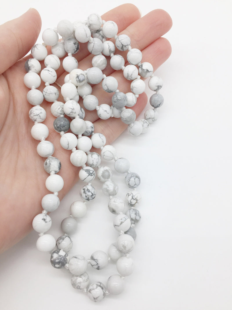 8mm Polished Howlite Necklace Blank, 85-86cm