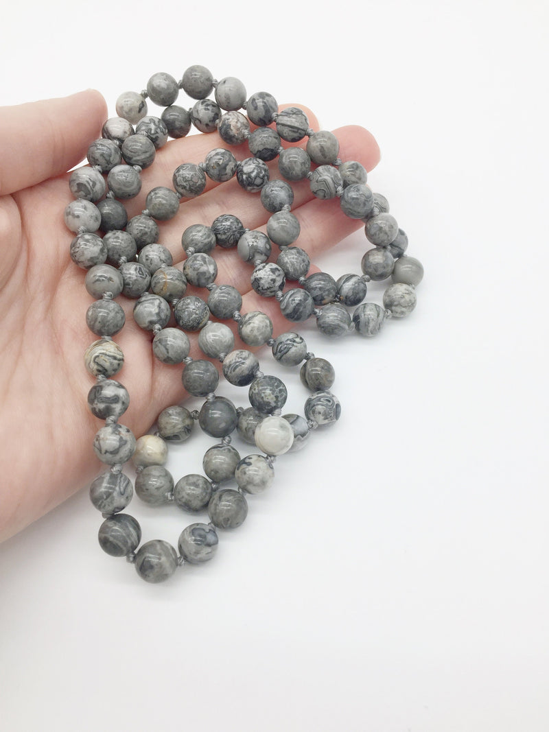 8mm Polished Jasper Beaded Necklace, 85-86cm (3088)