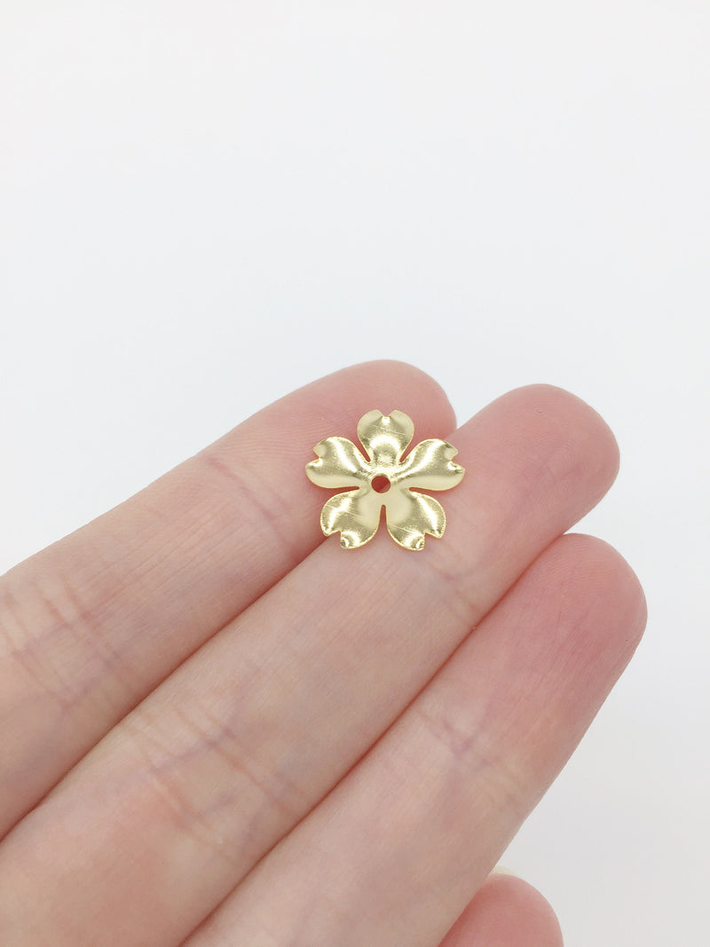 6 x 18K Gold Plated Flower Beads, 15mm (2191)