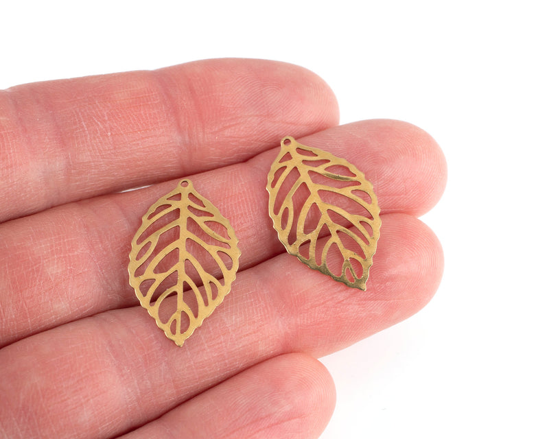 6 x Raw Brass Filigree Leaf Charms, 27x16mm (C0459)