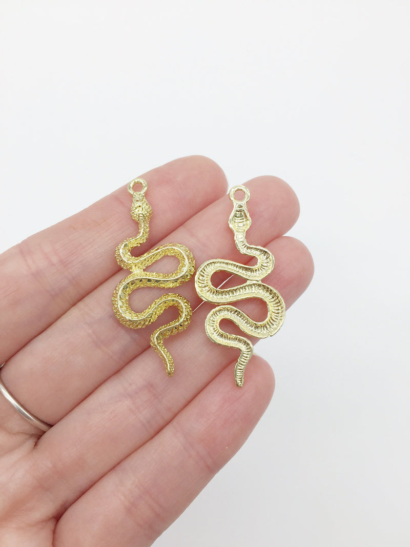 2 x Gold Plated Snake Pendants, 42x19mm (3056)