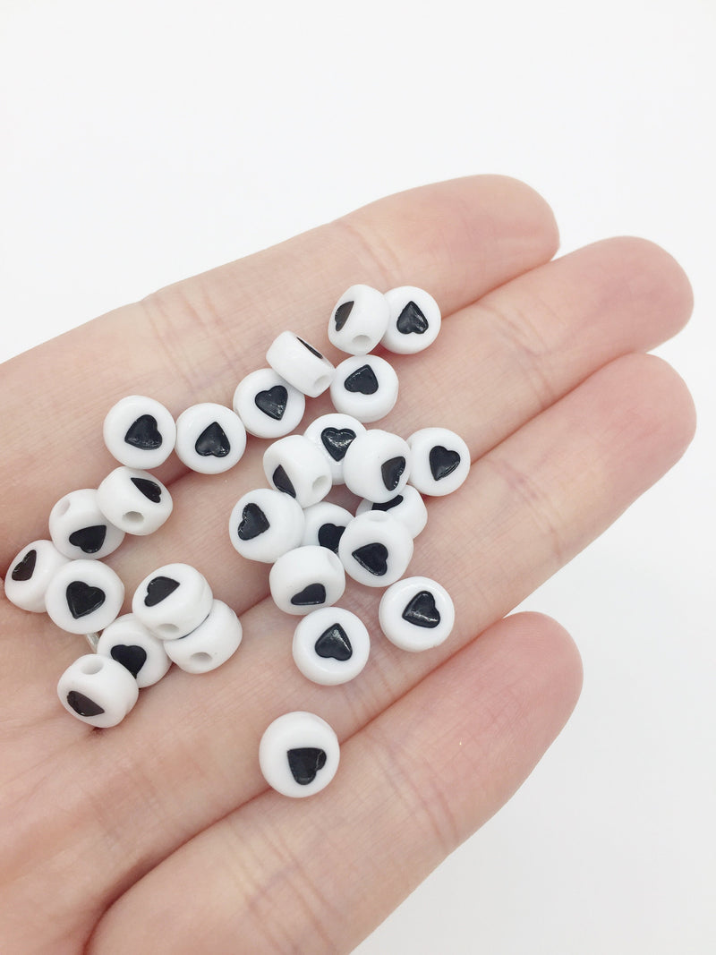 100 x White Acrylic Flat Heart Spacer Beads, 7mm (3084)