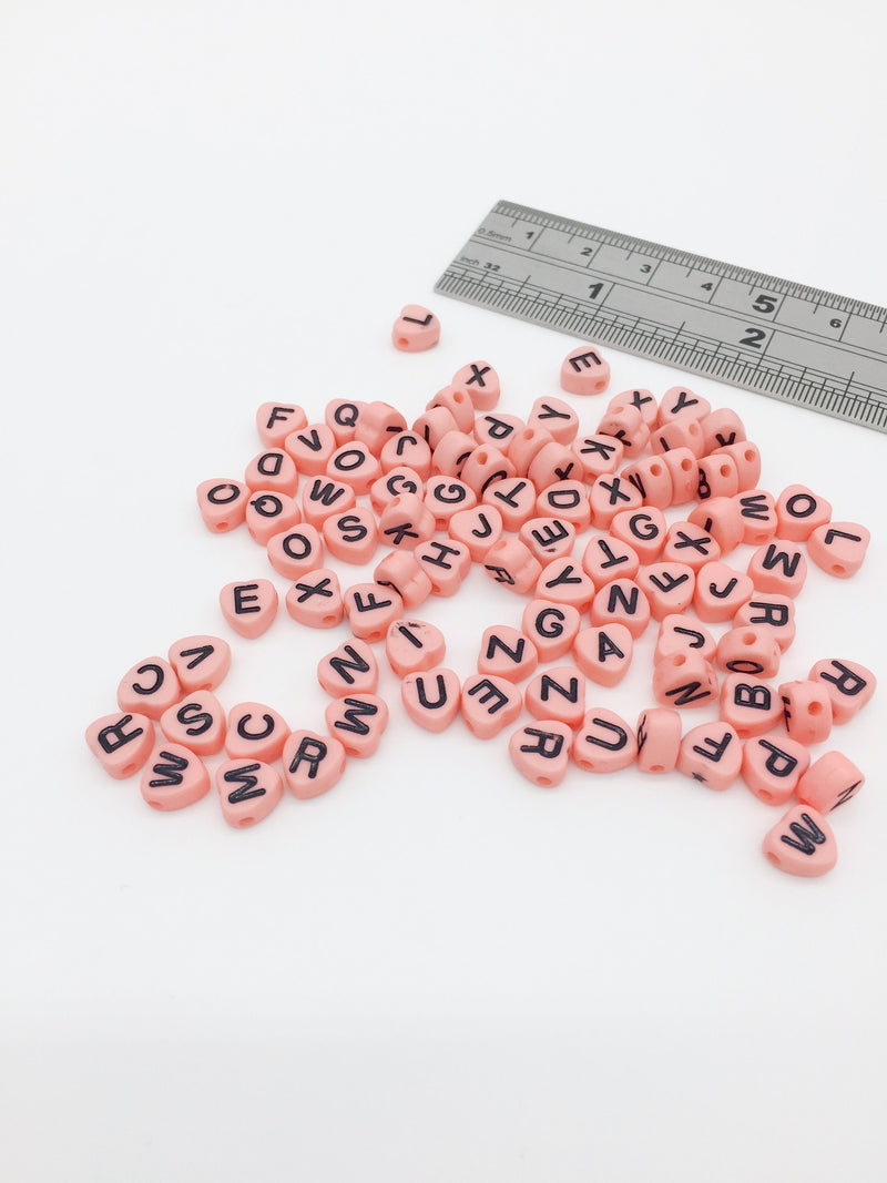 100 x Pink Heart Alphabet Acrylic Beads, 7x7mm (3086)