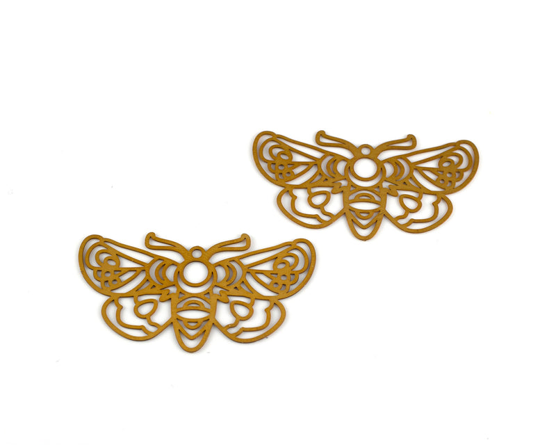 2 x Raw Brass Large Butterfly Filigree Pendants, 41x23mm (C0475)