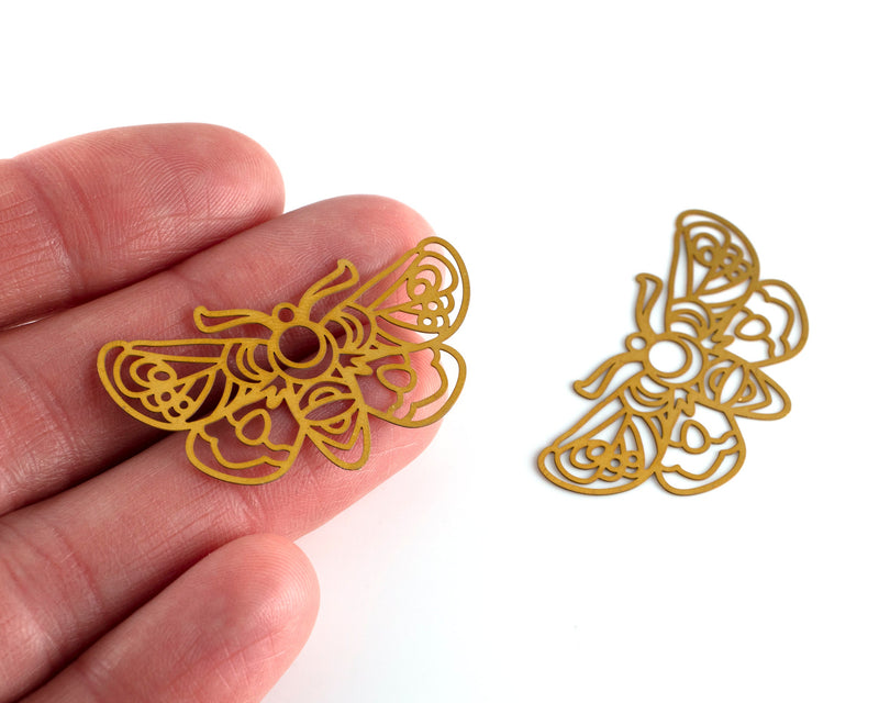 2 x Raw Brass Large Butterfly Filigree Pendants, 41x23mm (C0475)