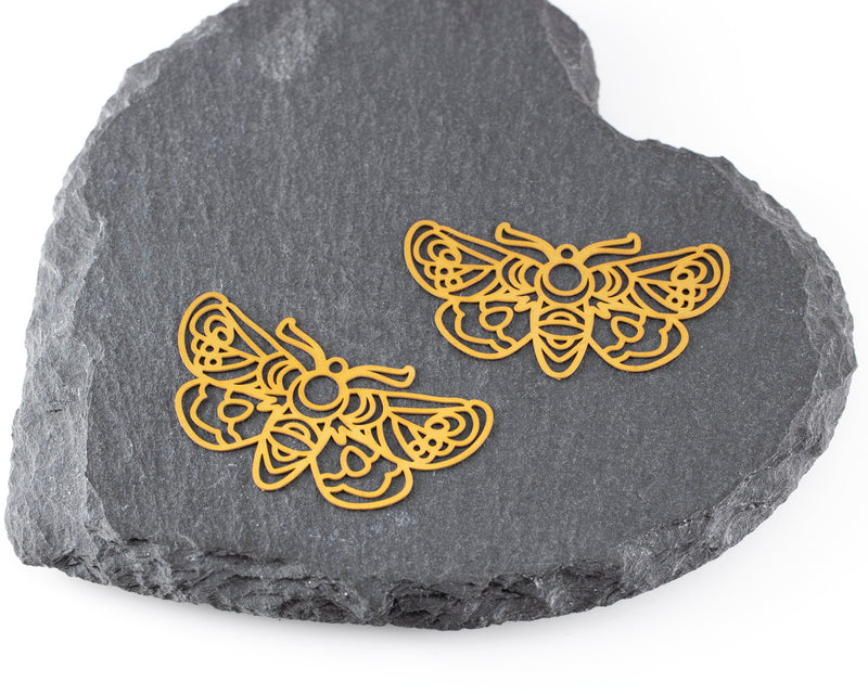 2 x Raw Brass Large Butterfly Filigree Pendants, 41x23mm (C0475)