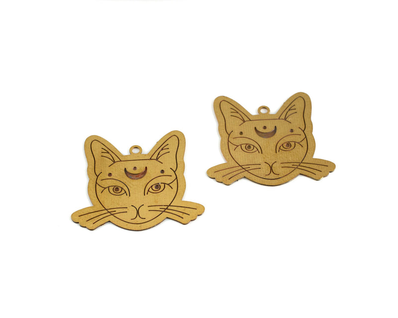 2 x Raw Brass Filigree Cat Charms, 22.5x25mm (C0476)