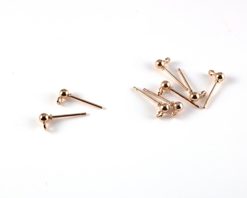 20 pairs x Warm Gold Ball Stud Earring Findings, 3mm Gold Ball Posts (2642)