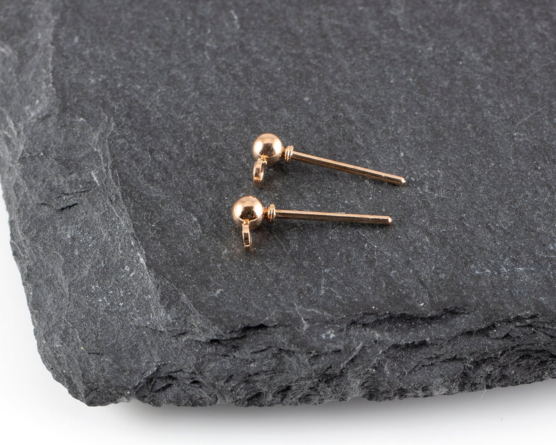 20 pairs x Warm Gold Ball Stud Earring Findings, 3mm Gold Ball Posts (2642)