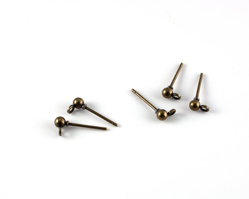 20 pairs x Bronze Ball Stud Earring Findings, 3mm Bronze Ball Ear Studs (2638)