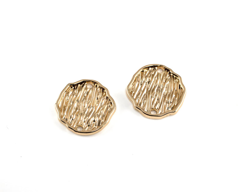 6 x Gold Plated Textured Irregular Round Connectors, 19mm (0760)