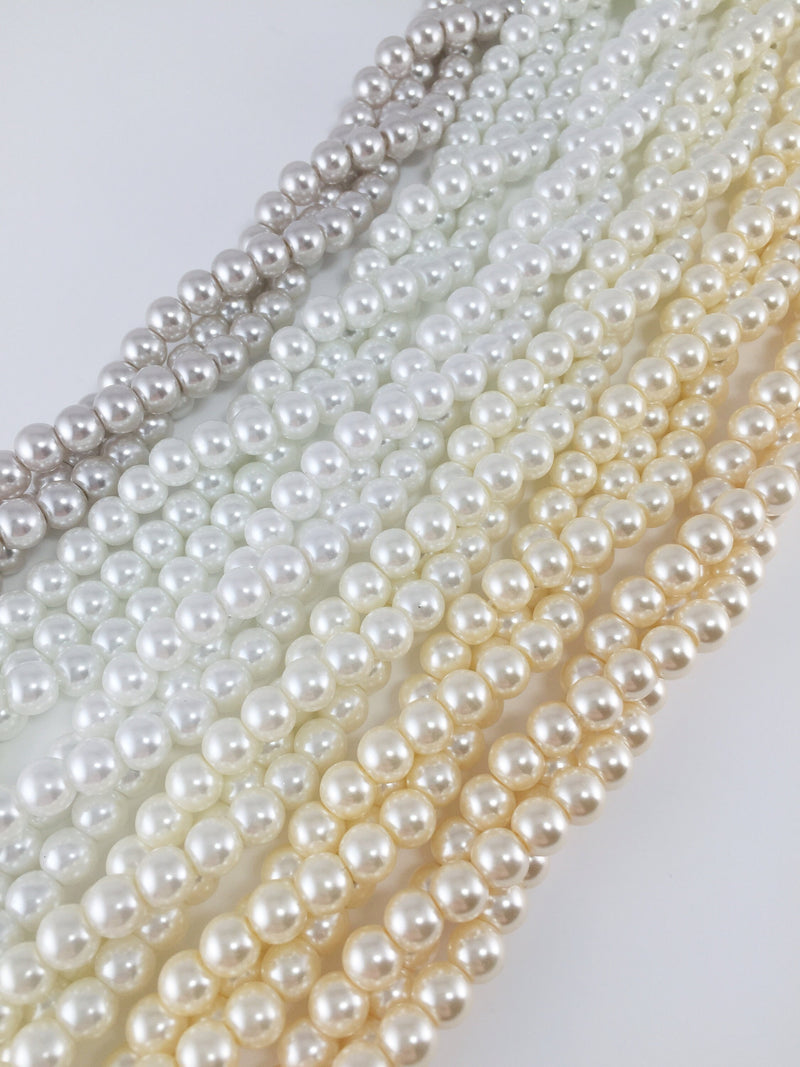 1 strand x 6mm Pure White Glass Pearl Beads (0848)