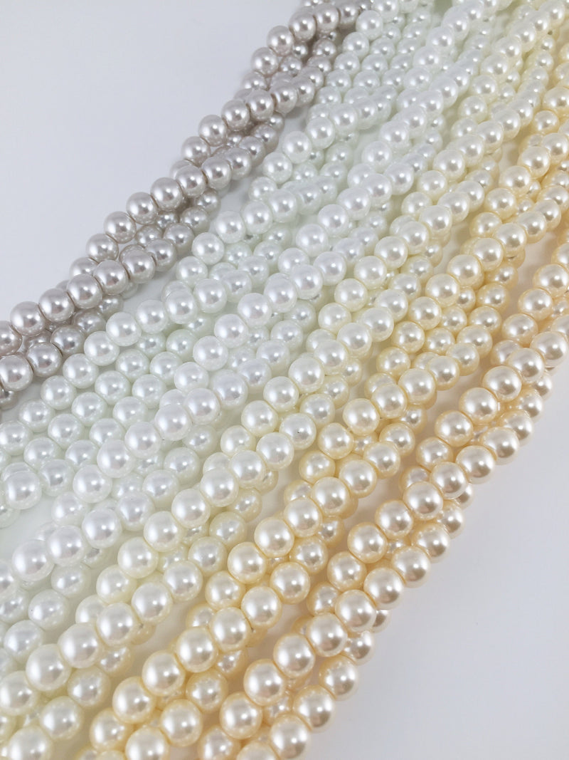 1 strand x 6mm Antique White Glass Pearl Beads (3047)