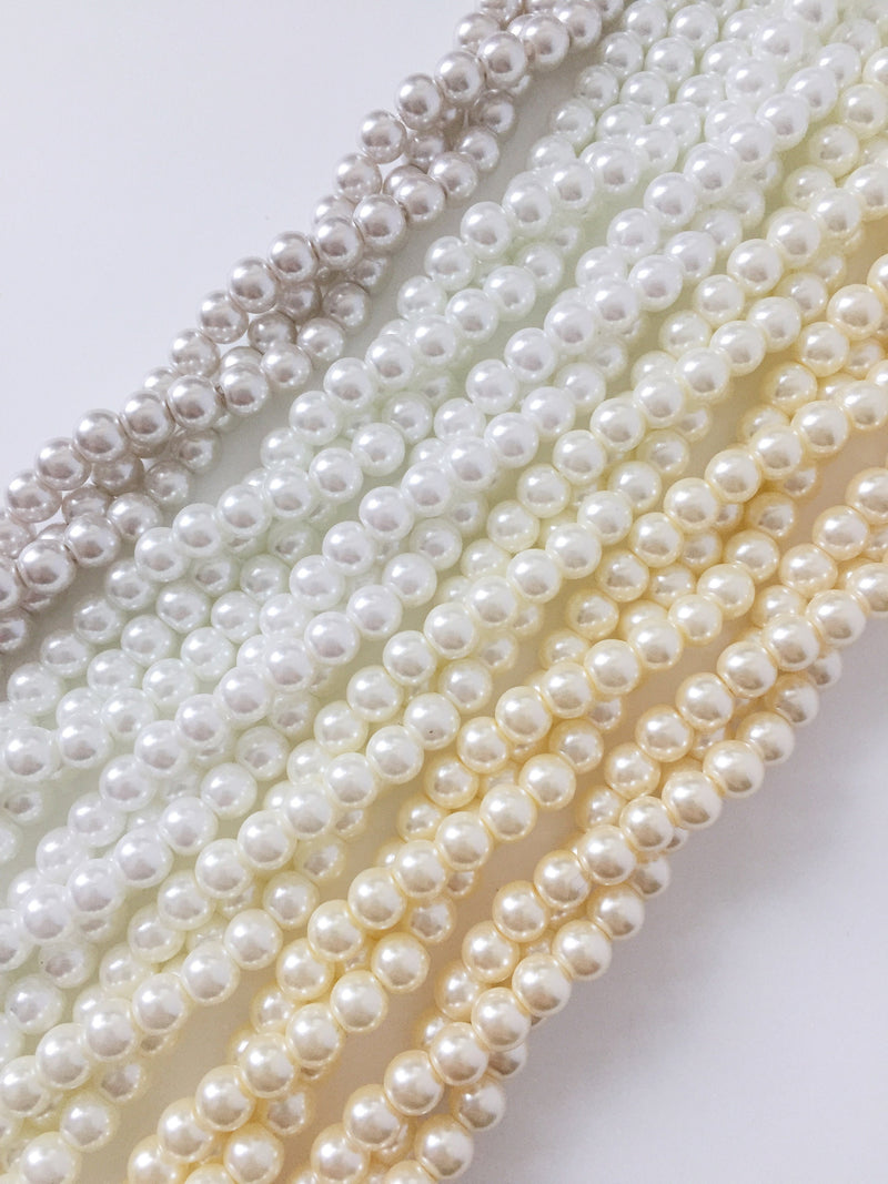 1 strand x 6mm Deep Cream Glass Pearl Beads (3044)