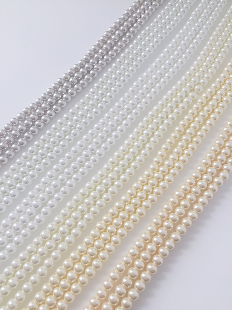 1 strand x 6mm Deep Cream Glass Pearl Beads (3044)