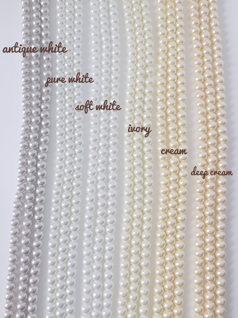 1 strand x 6mm Pure White Glass Pearl Beads (0848)