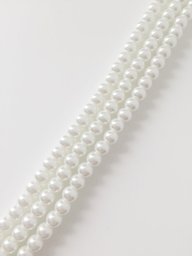 1 strand x 6mm Milky White Pearl Beads, Soft White Crystal Pearls (0847)