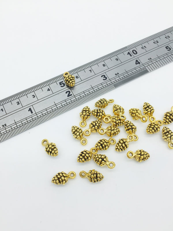 20 x Antique Gold Pine Cone Charms, 13x7mm (2339)