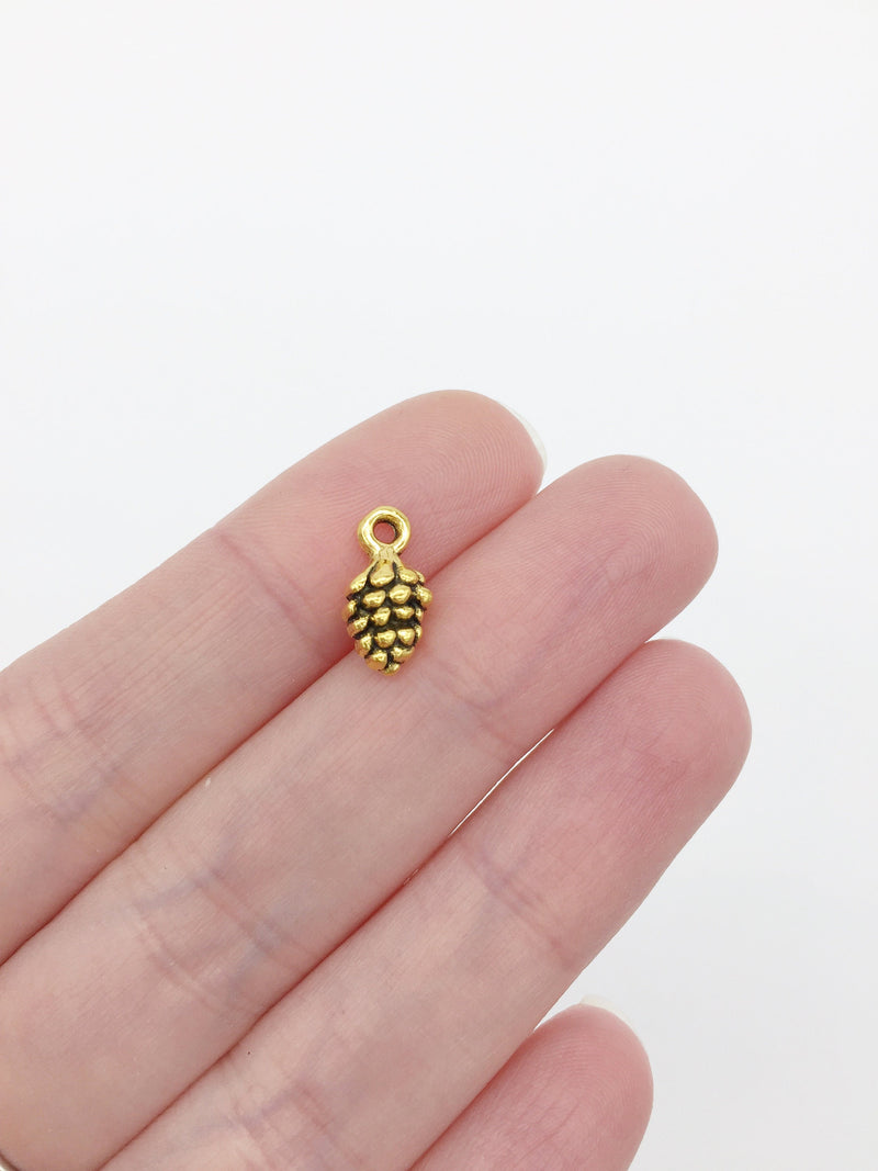 20 x Antique Gold Pine Cone Charms, 13x7mm (2339)