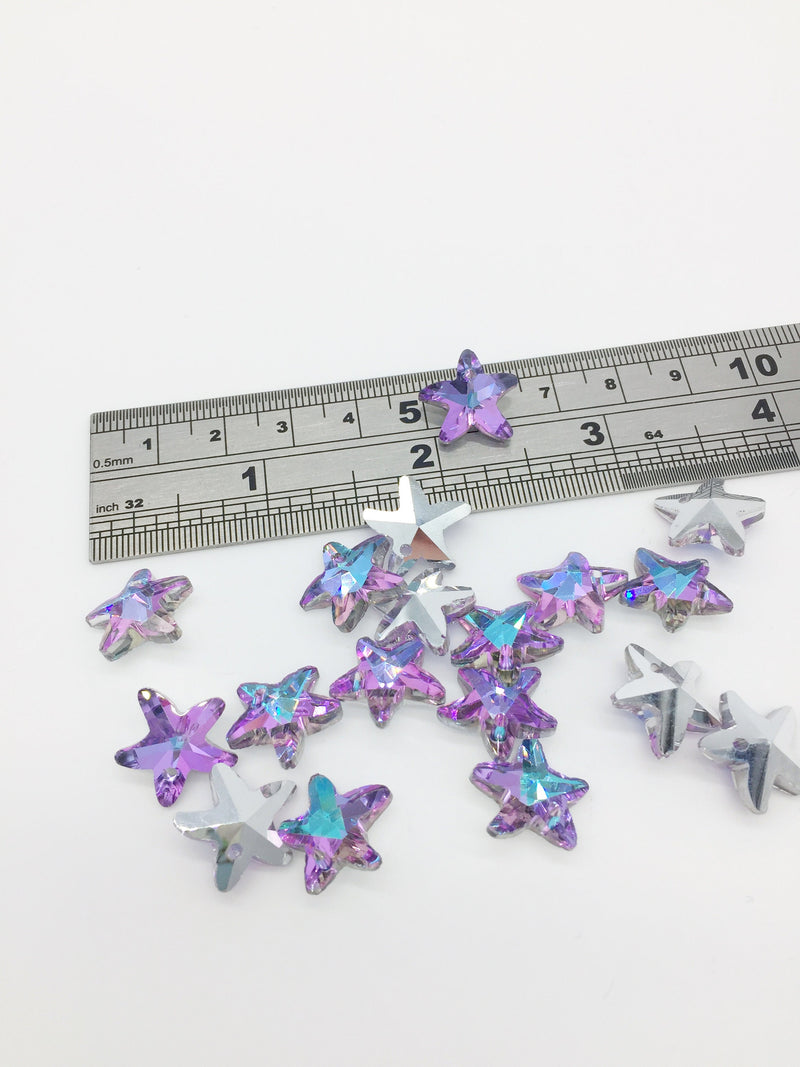 5 x Vitrail Light Purple Crystal Star Charms, 15mm (2345)