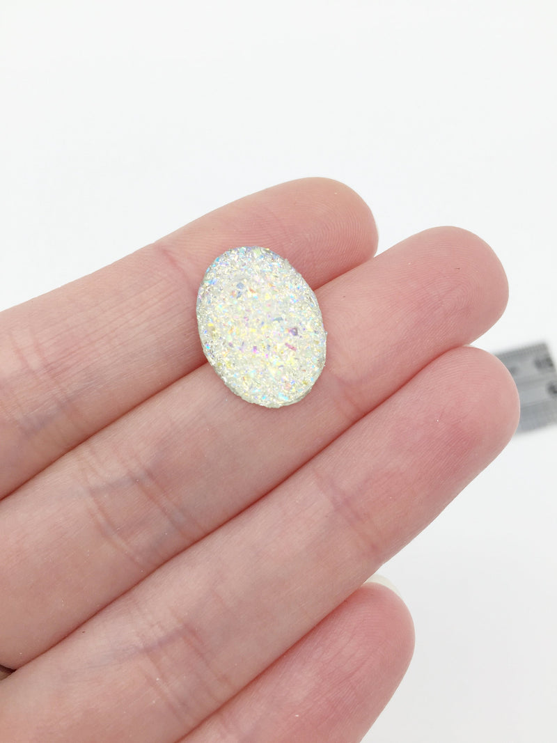 10 x Iridescent Moonlight Oval Druzy Cabochons , 18x12mm (2342)