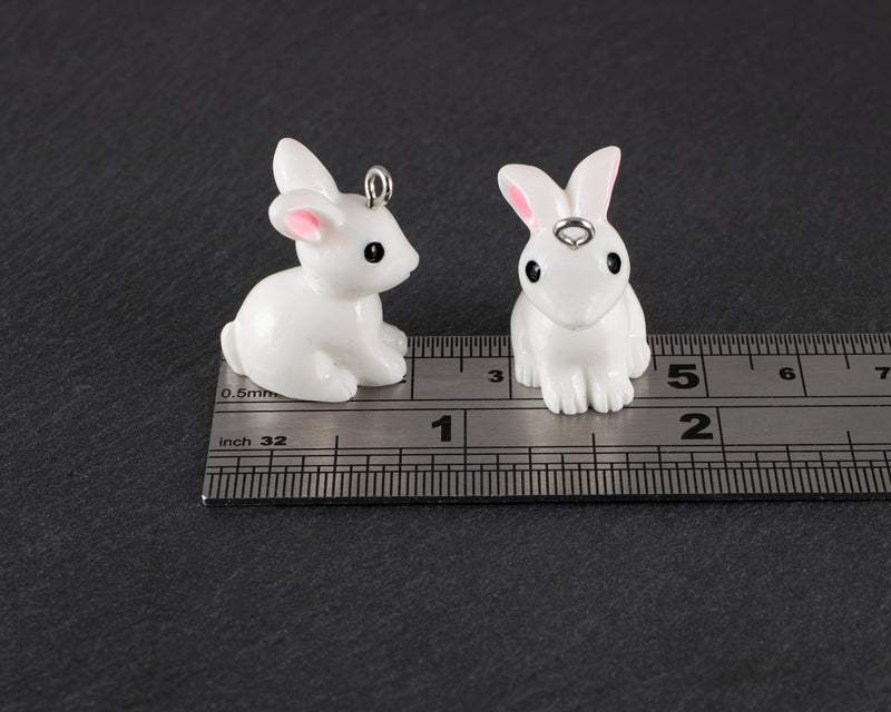 6 x Cute White Resin Bunny Charms, 24x20mm Rabbit Pendants (2473)