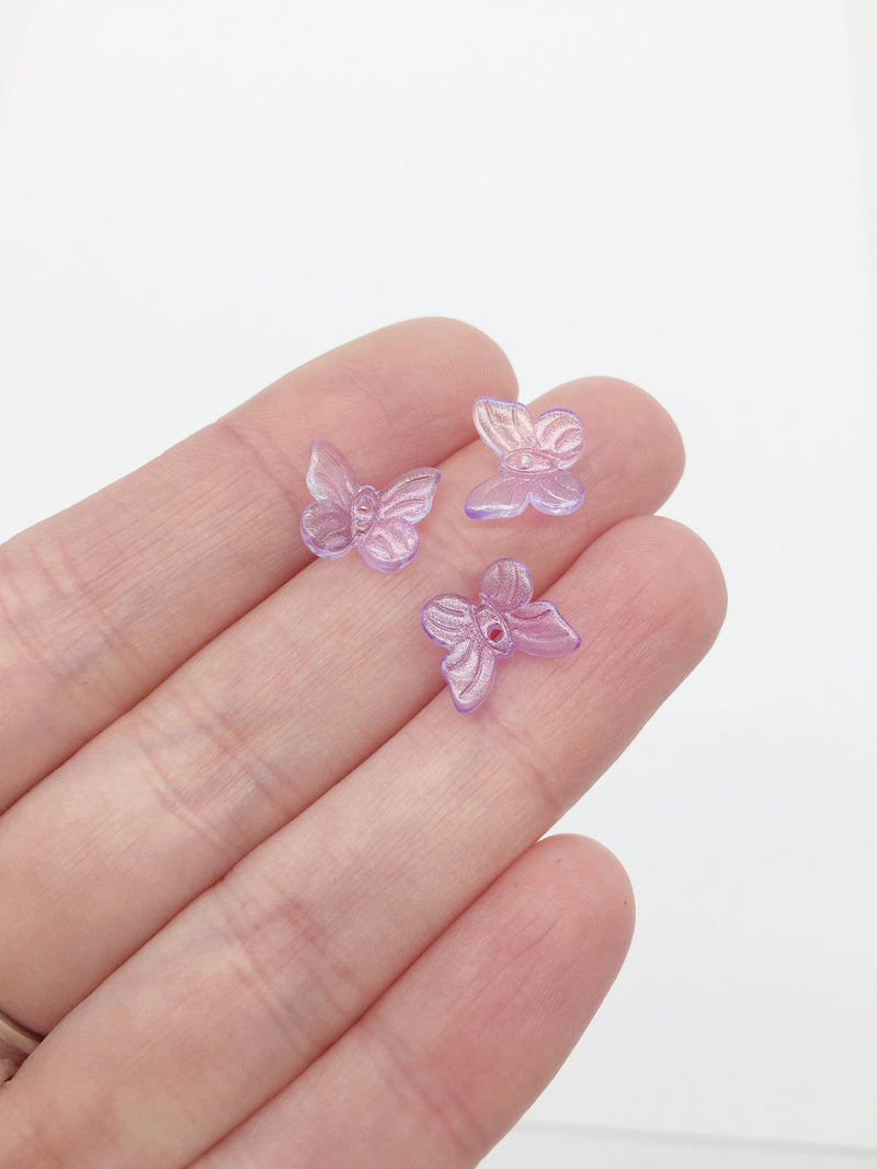 20 x Light Purple Glass Butterfly Charms, 11x10mm (1220)