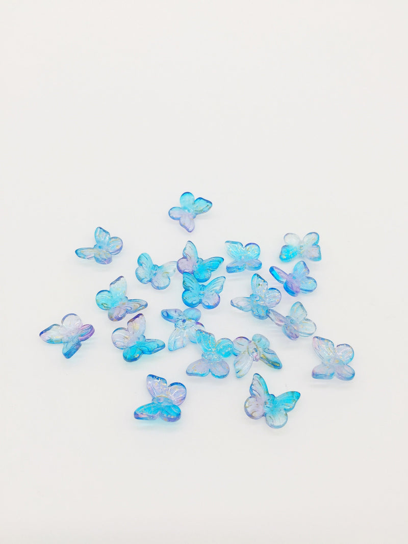 20 x Blue Ombre Glass Butterfly Charms, 11x10mm Tiny Glass Butterfly Pendants (1224)