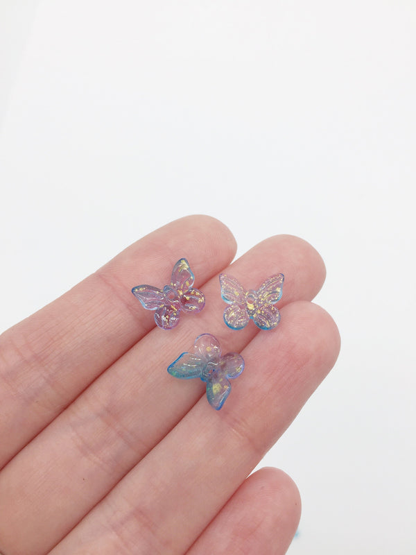 20 x Blue Ombre Glass Butterfly Charms, 11x10mm Tiny Glass Butterfly Pendants (1224)