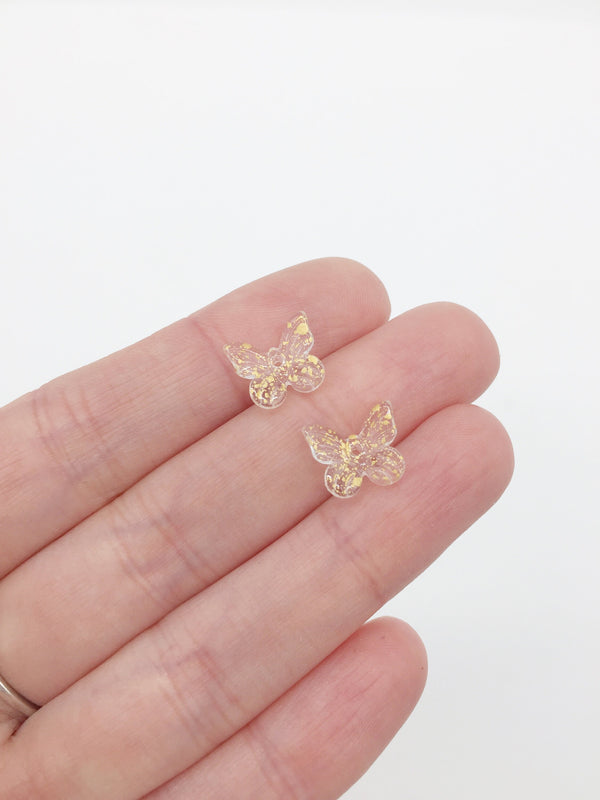 20 x Gold Sprayed Crystal Butterfly Charms, 11x10mm (1225)
