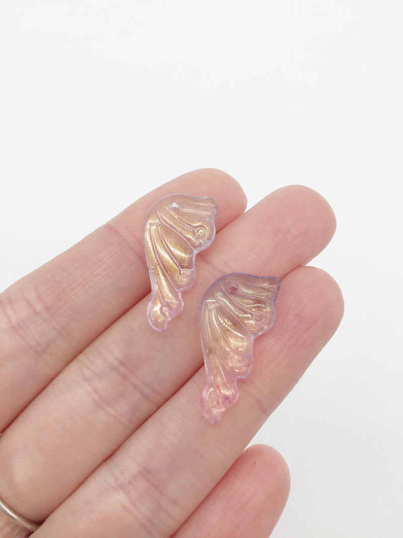 10 x Purple Ombre Glass Butterfly Wing Charms, 25x13mm (1213)