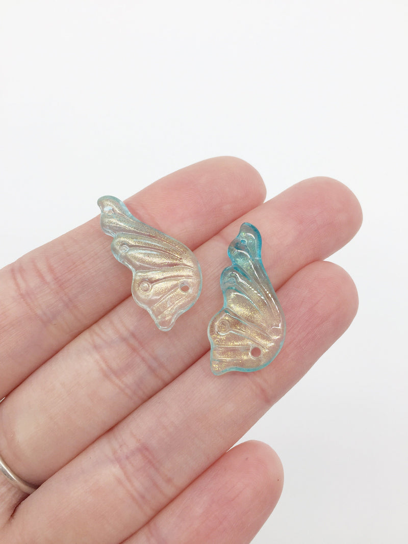 10 x Blue Ombre Glass Butterfly Wing Charms, 25x13mm (1217)