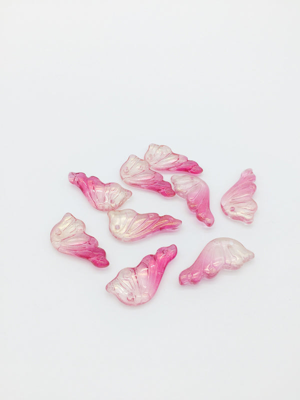 10 x Hot Pink Ombre Glass Butterfly Wing Charms, 25x13mm (1222)