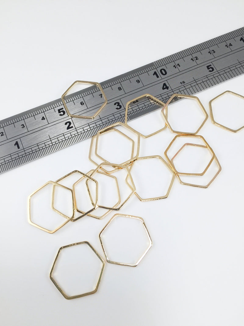 10 x Gold Tone Brass Hexagon Connectors, 20x23mm Hexagon Linking Rings (3094)