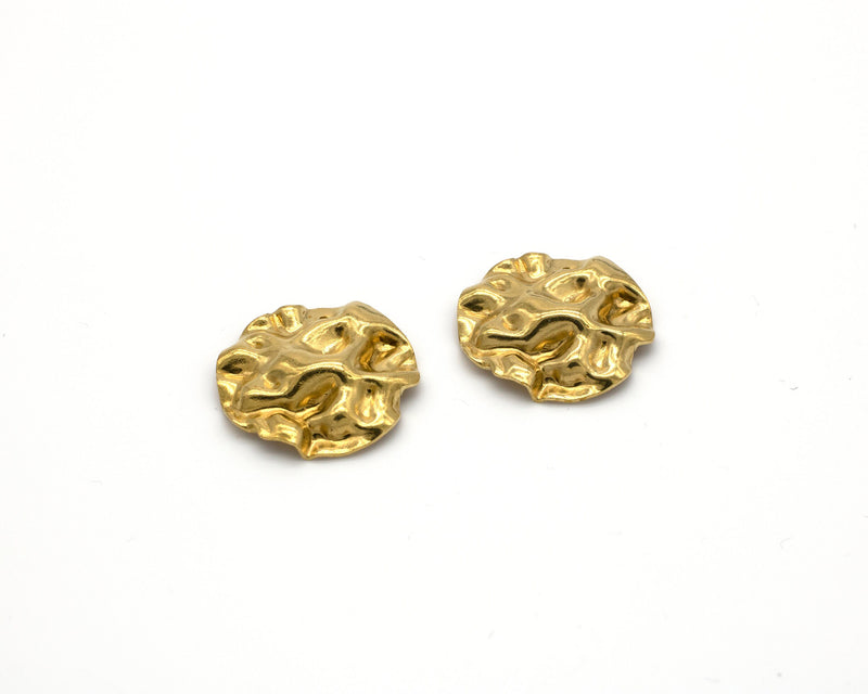 4 x Raw Brass Crinkled Solid Charms, 19mm (C0618)