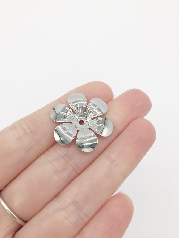 4 x Platinum Plated Flower Beads, 27mm (1921)