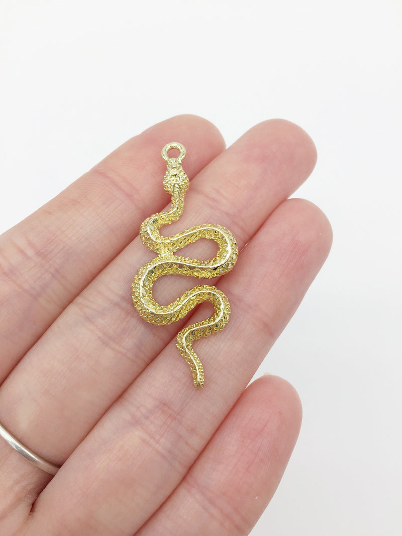 2 x Gold Plated Snake Pendants, 42x19mm (3056)