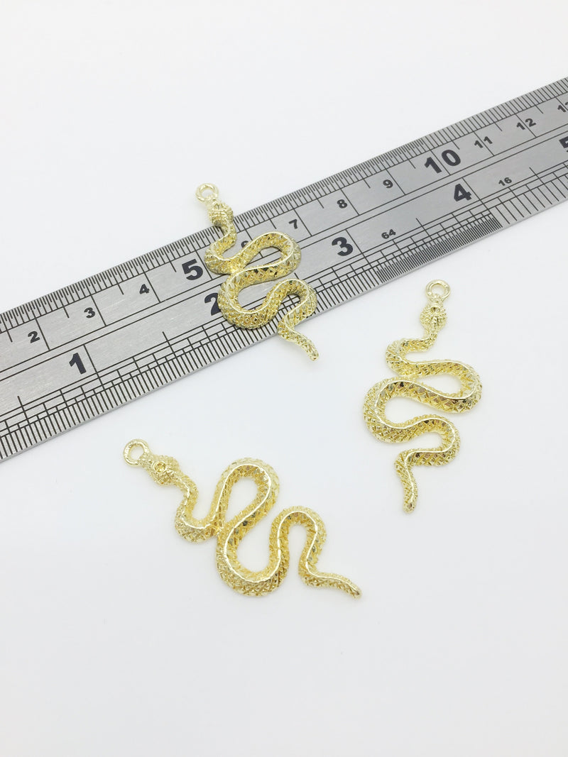 2 x Gold Plated Snake Pendants, 42x19mm (3056)