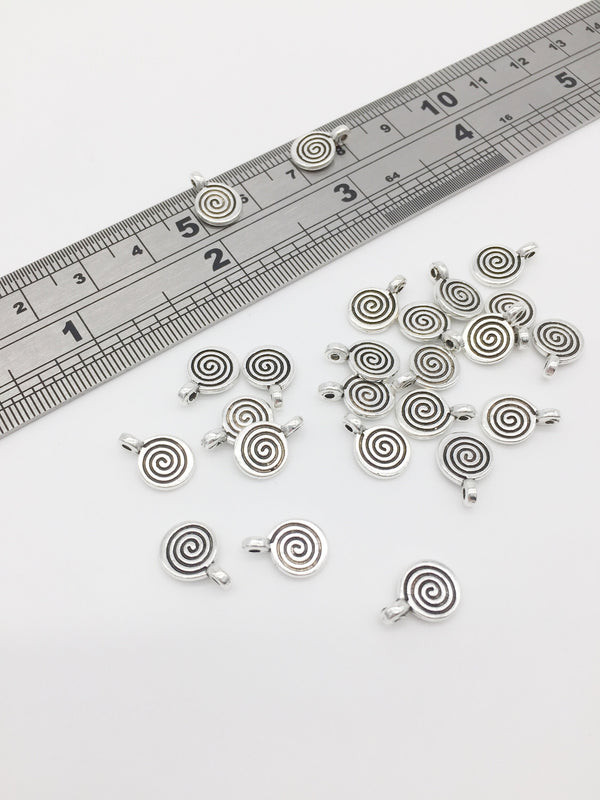 50 x Antique Silver Plated Small Swirl Charms, 11.5x8mm (3053)