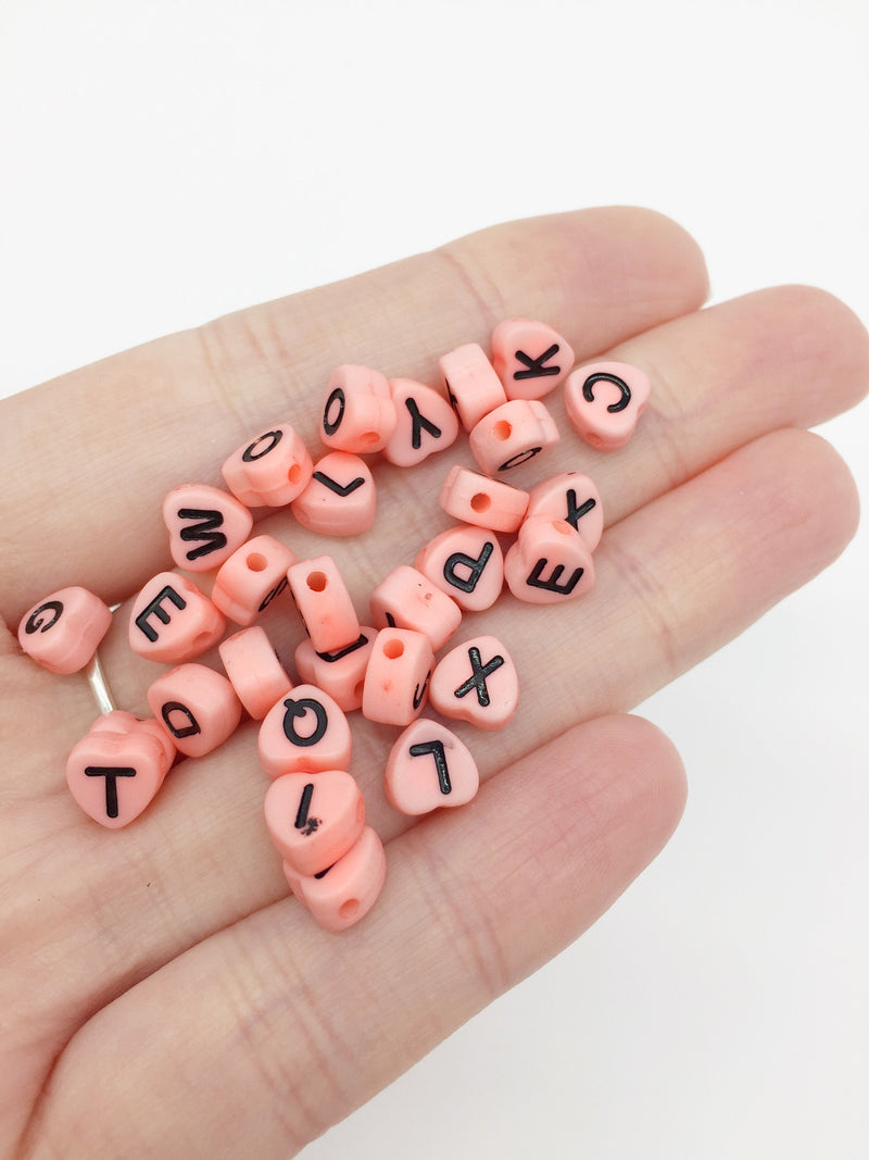 100 x Pink Heart Alphabet Acrylic Beads, 7x7mm (3086)