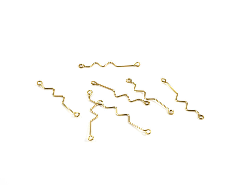 10 x Raw Brass Shaped Wire Links, 40mm Brass Eyepin Connectors (C0716)