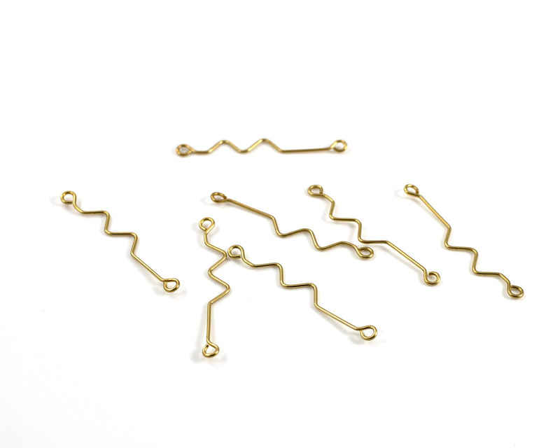 10 x Raw Brass Shaped Wire Links, 40mm Brass Eyepin Connectors (C0716)