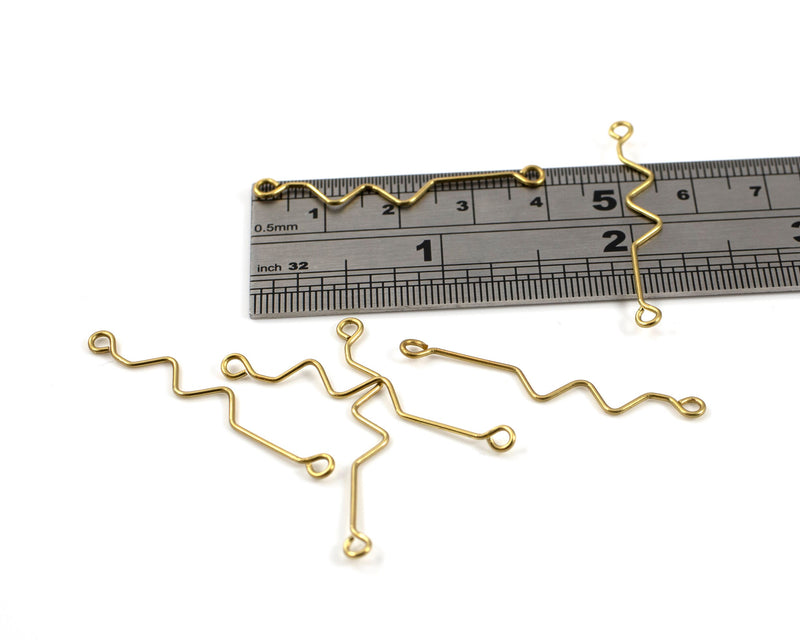 10 x Raw Brass Shaped Wire Links, 40mm Brass Eyepin Connectors (C0716)