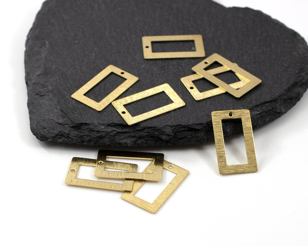 6 x Textured Raw Brass Open Rectangle Pendants, 22x13mm (C0564)