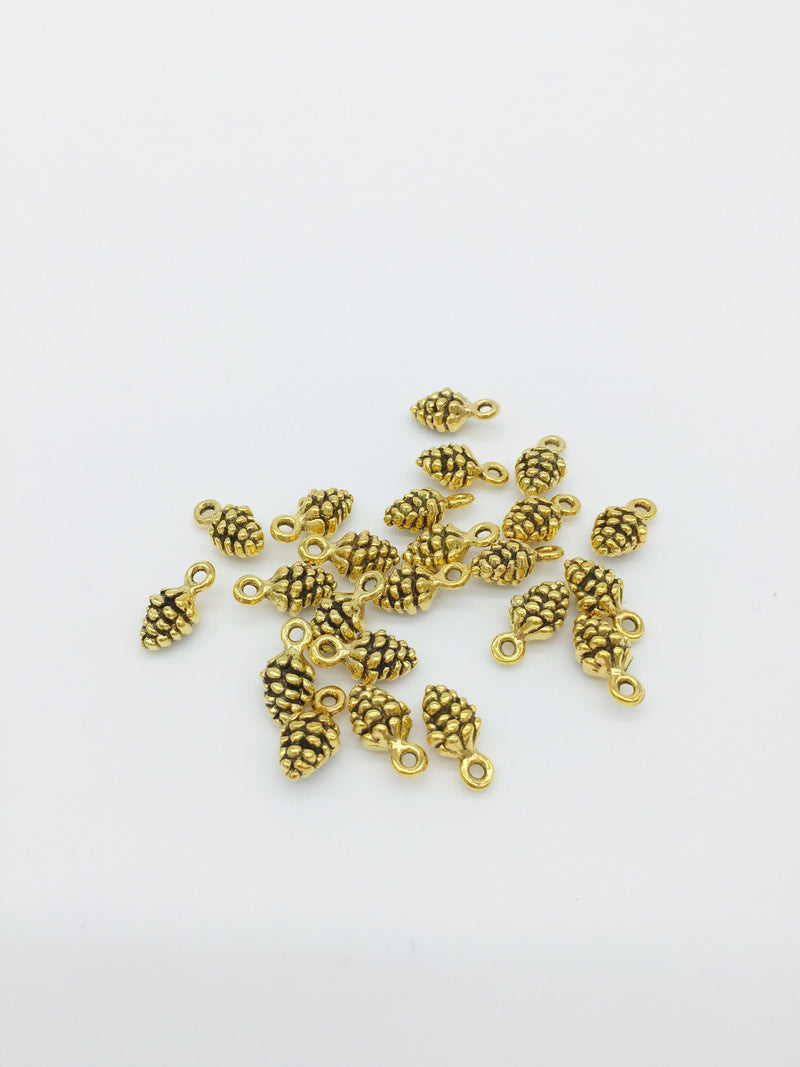 20 x Antique Gold Pine Cone Charms, 13x7mm (2339)