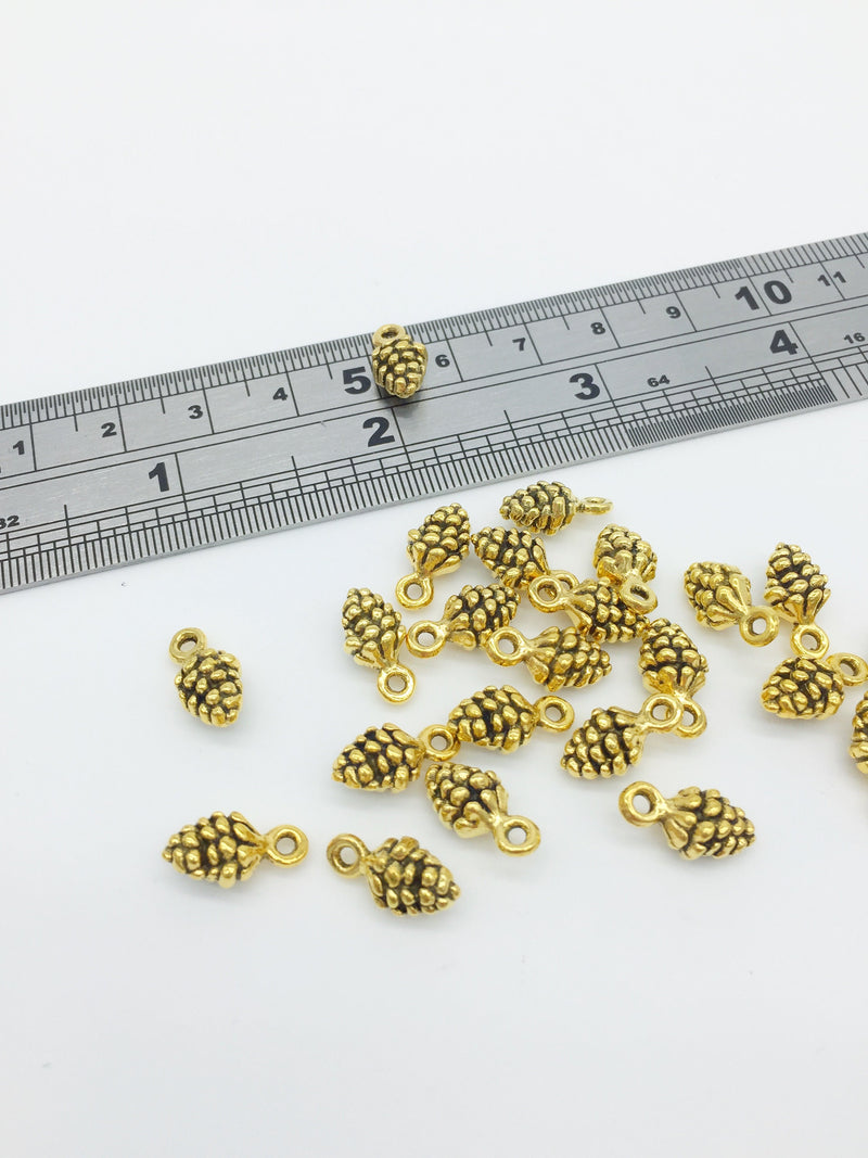 20 x Antique Gold Pine Cone Charms, 13x7mm (2339)