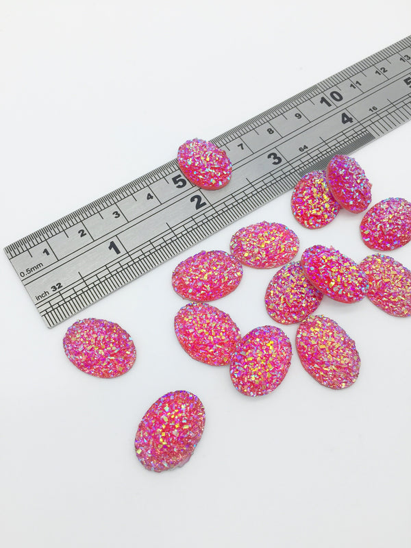10 x Iridescent Deep Pink Oval Druzy Cabochons, 18x12mm (2343)