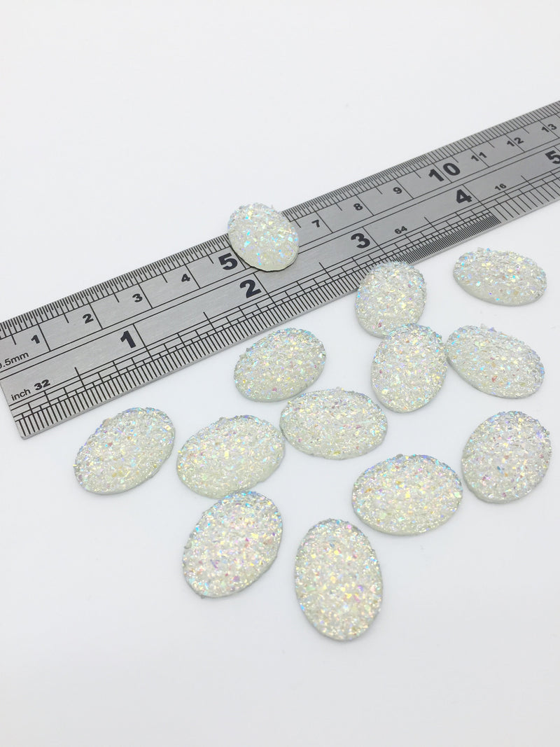 10 x Iridescent Moonlight Oval Druzy Cabochons , 18x12mm (2342)