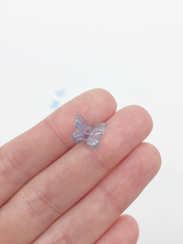 20 x Light Blue Glass Butterfly Charms, 11x10mm (1215)